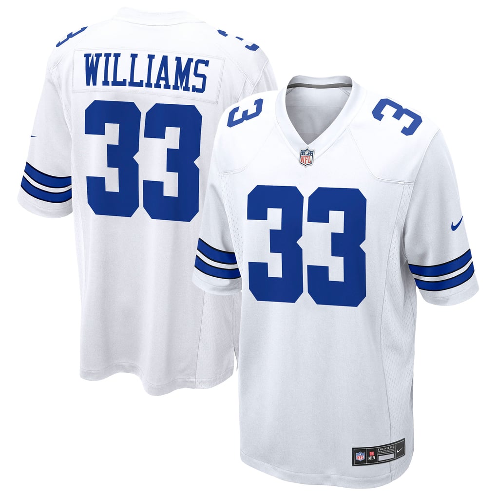 Javonte Williams #33 Dallas Cowboys White Home Jersey - front and back reference