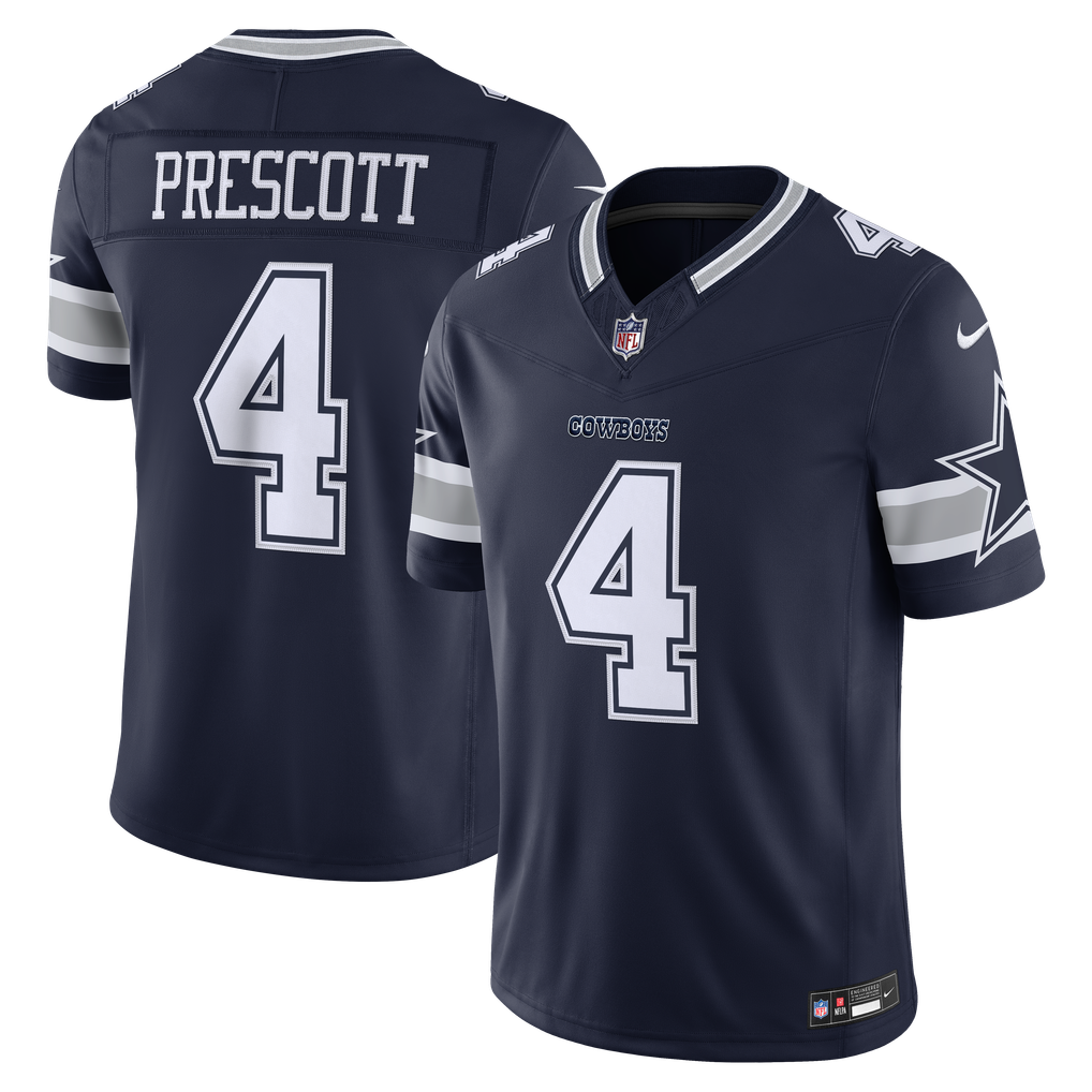 Dak Prescott #4 Dallas Cowboys Navy Jersey - front and back