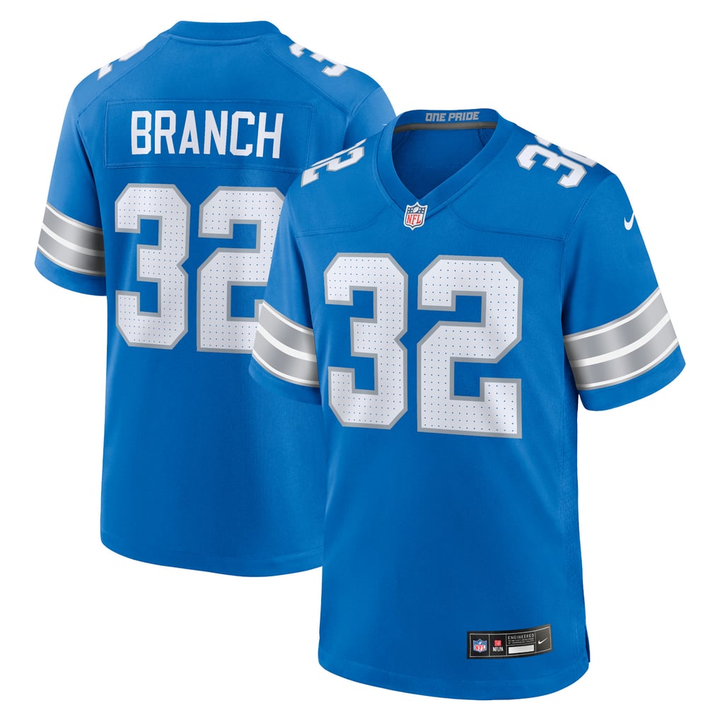 Brian Branch #32 Detroit Lions Blue Home Jersey - front and back reference