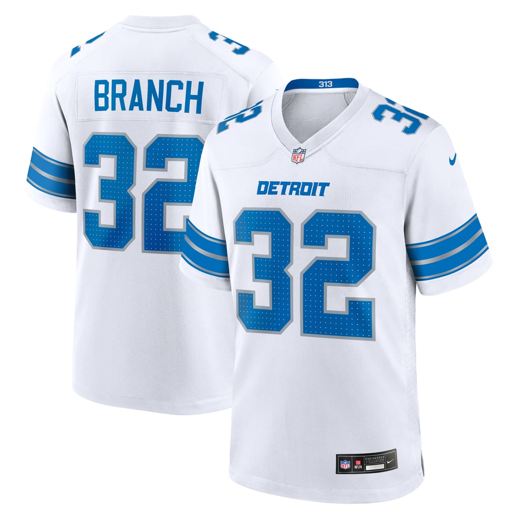 Brian Branch #32 Detroit Lions White Away Jersey - front and back reference