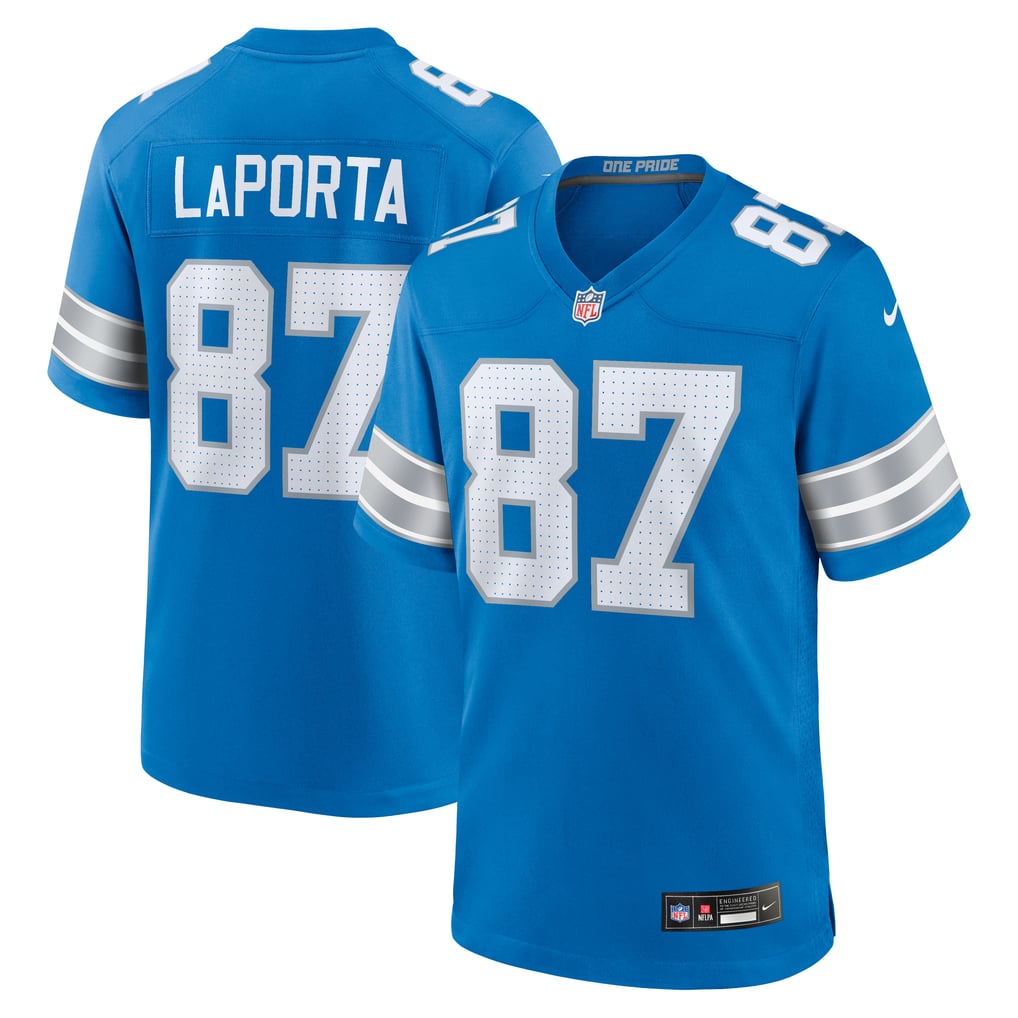 Sam LaPorta #87 Detroit Lions Blue Home Jersey - front and back reference
