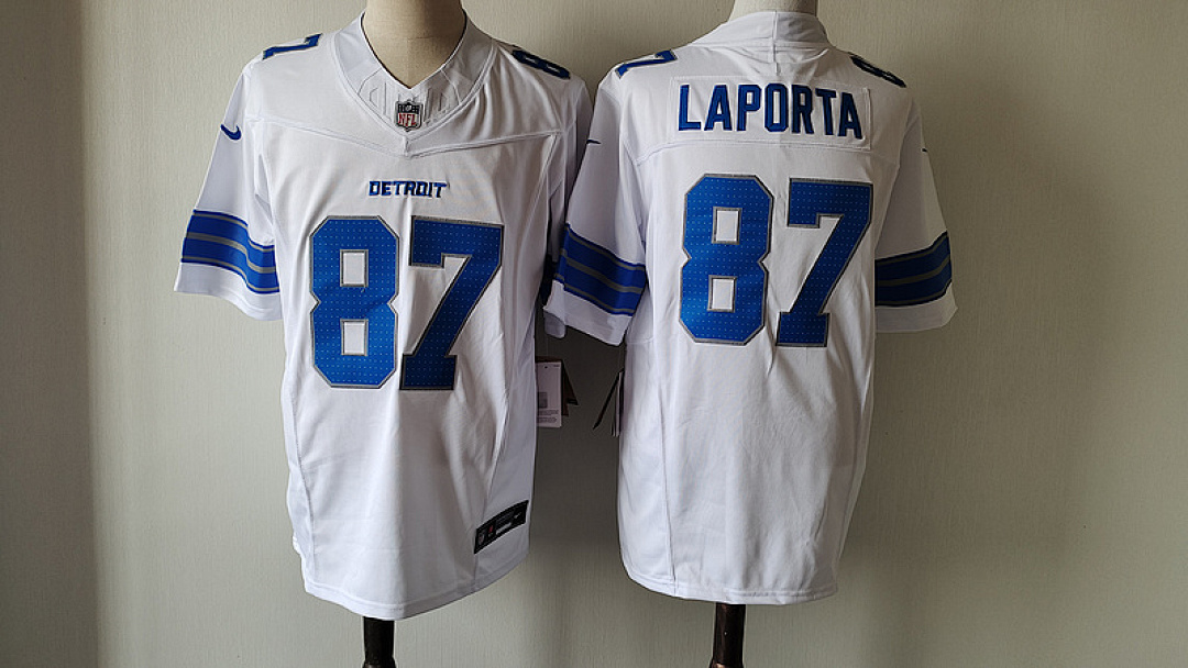 Sam LaPorta #87 Detroit Lions White Away Jersey - actual product photo 1