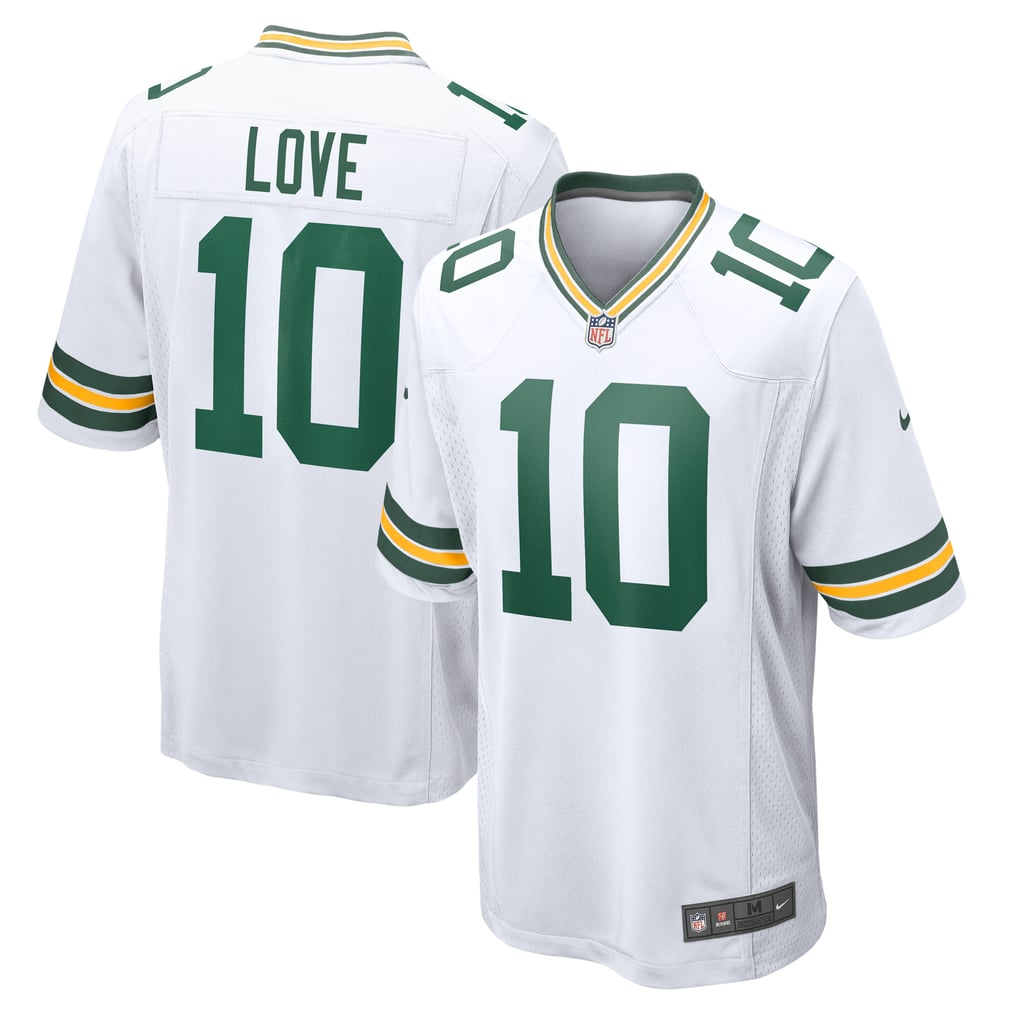 Jordan Love #10 Green Bay Packers White Away Jersey - front and back reference