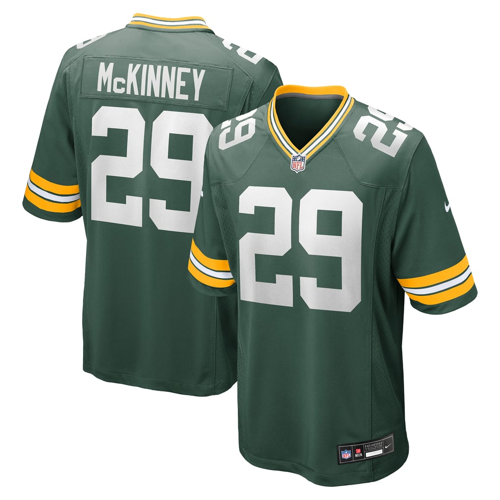 Xavier McKinney #29 Green Bay Packers Green Home Jersey - front and back reference