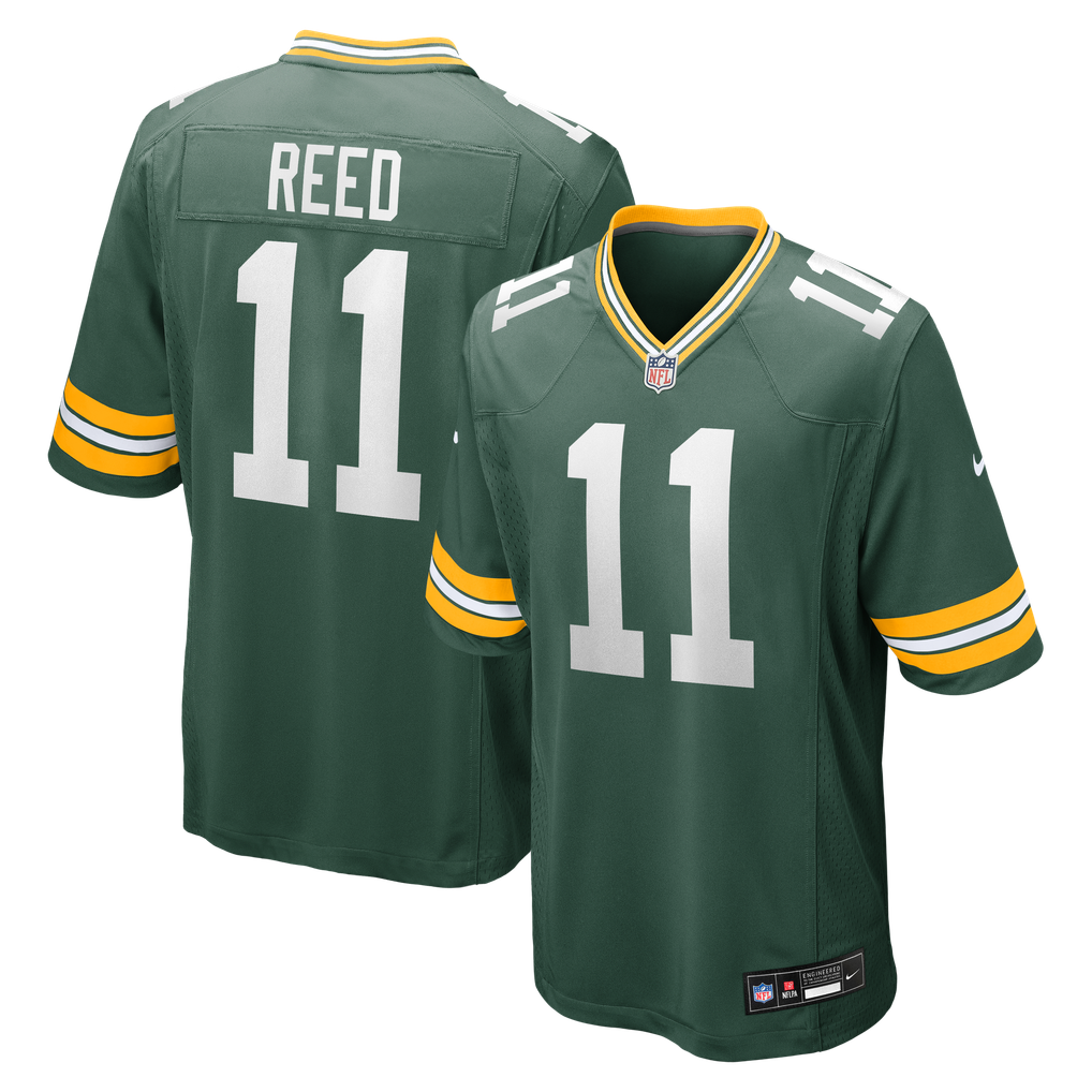 Jayden Reed #11 Green Bay Packers Green Home Jersey - front and back reference