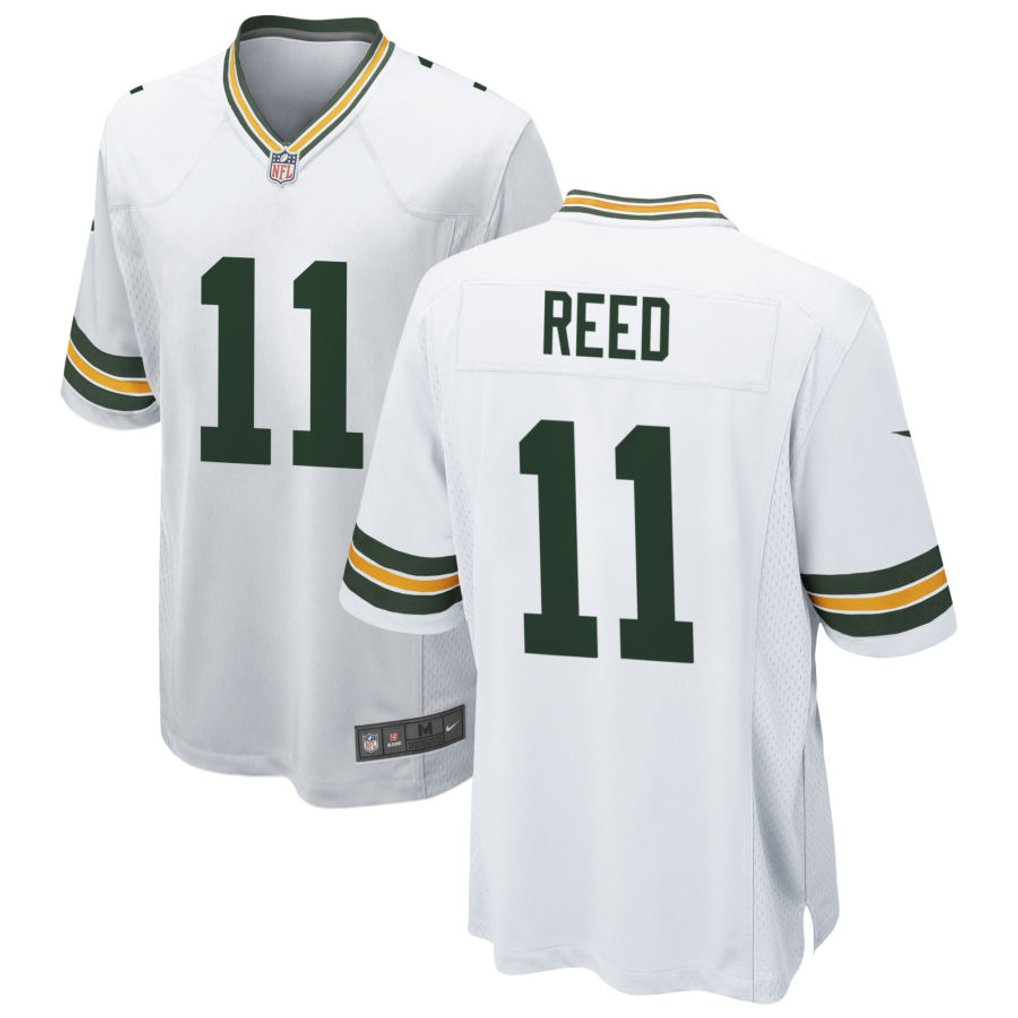 Jayden Reed #11 Green Bay Packers White Away Jersey - front and back reference