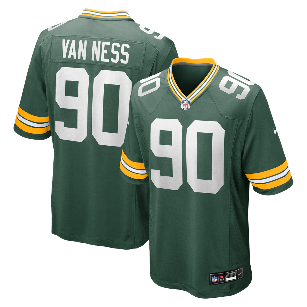 Lukas Van Ness #90 Green Bay Packers Green Home Jersey - front and back reference