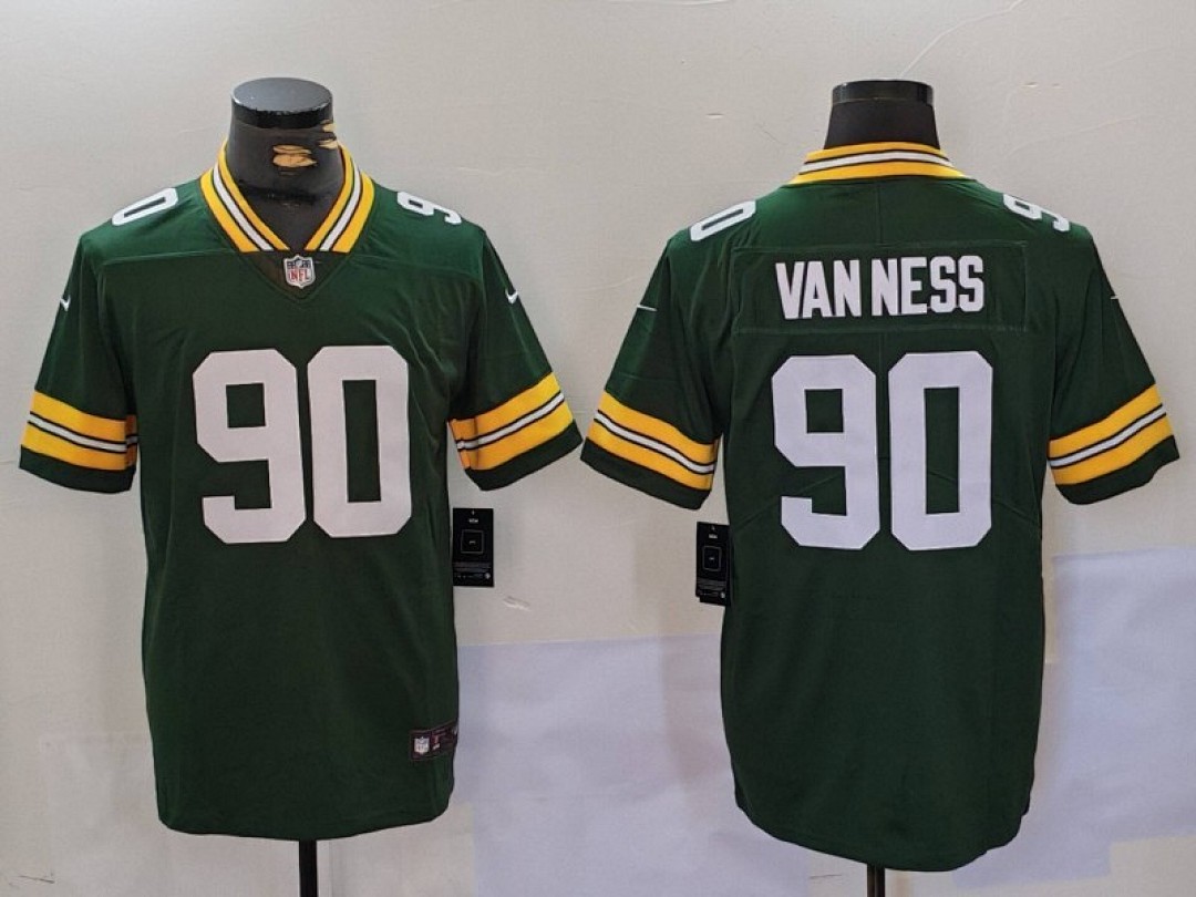 Lukas Van Ness #90 Green Bay Packers Green Home Jersey - actual product photo