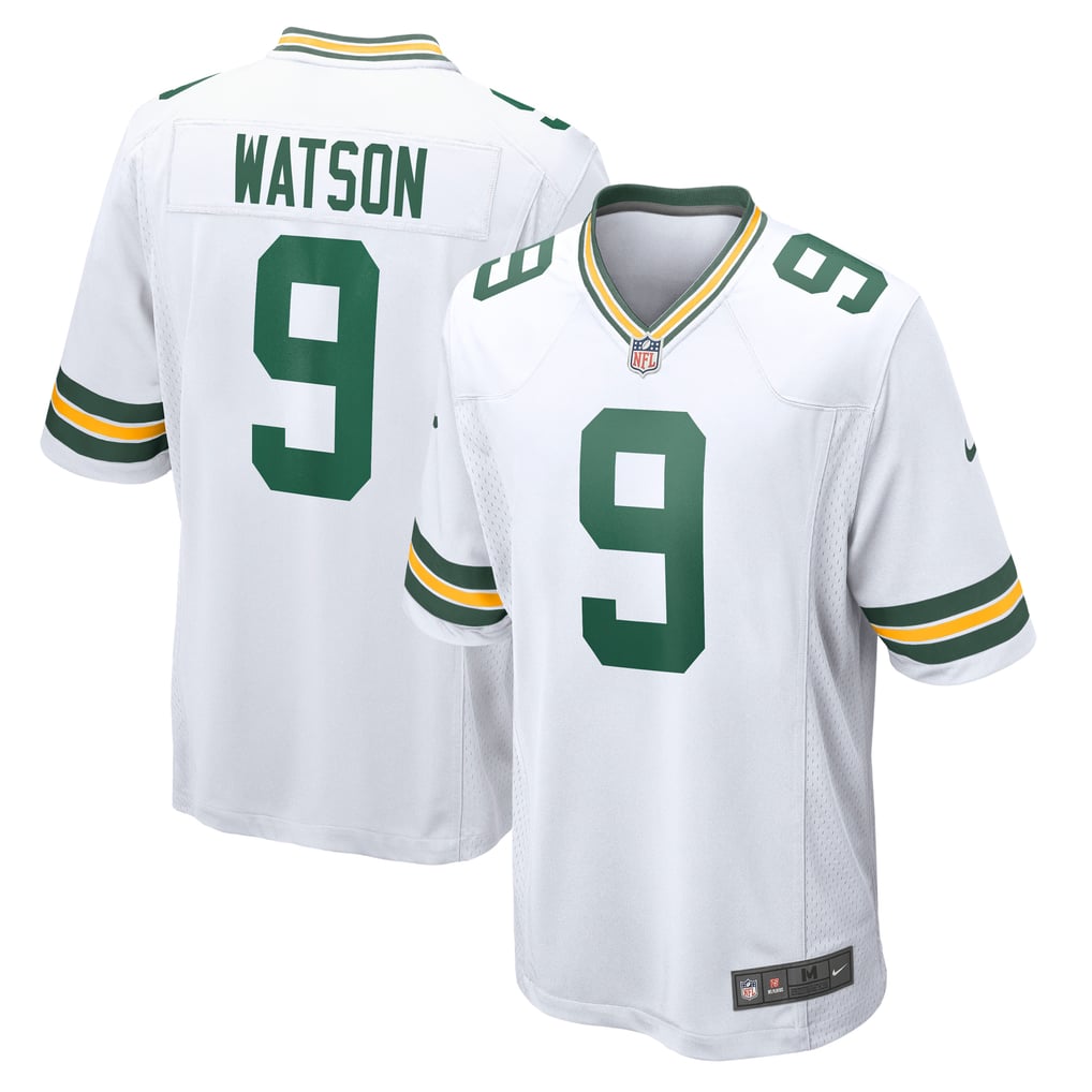 Christian Watson #9 Green Bay Packers White Away Jersey - front and back reference