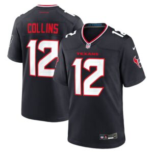 Nico Collins #12 Houston Texans Navy Home Jersey - front and back reference