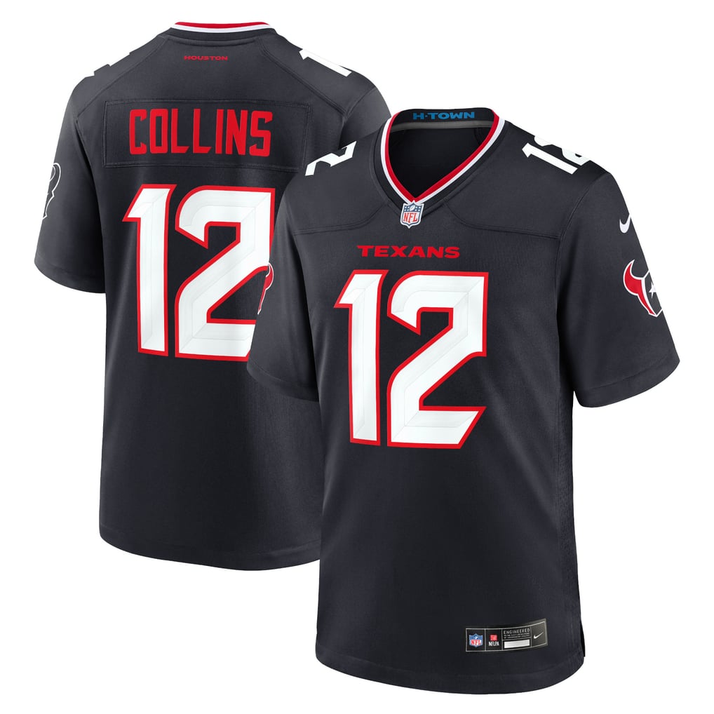 Nico Collins #12 Houston Texans Navy Home Jersey - front and back reference