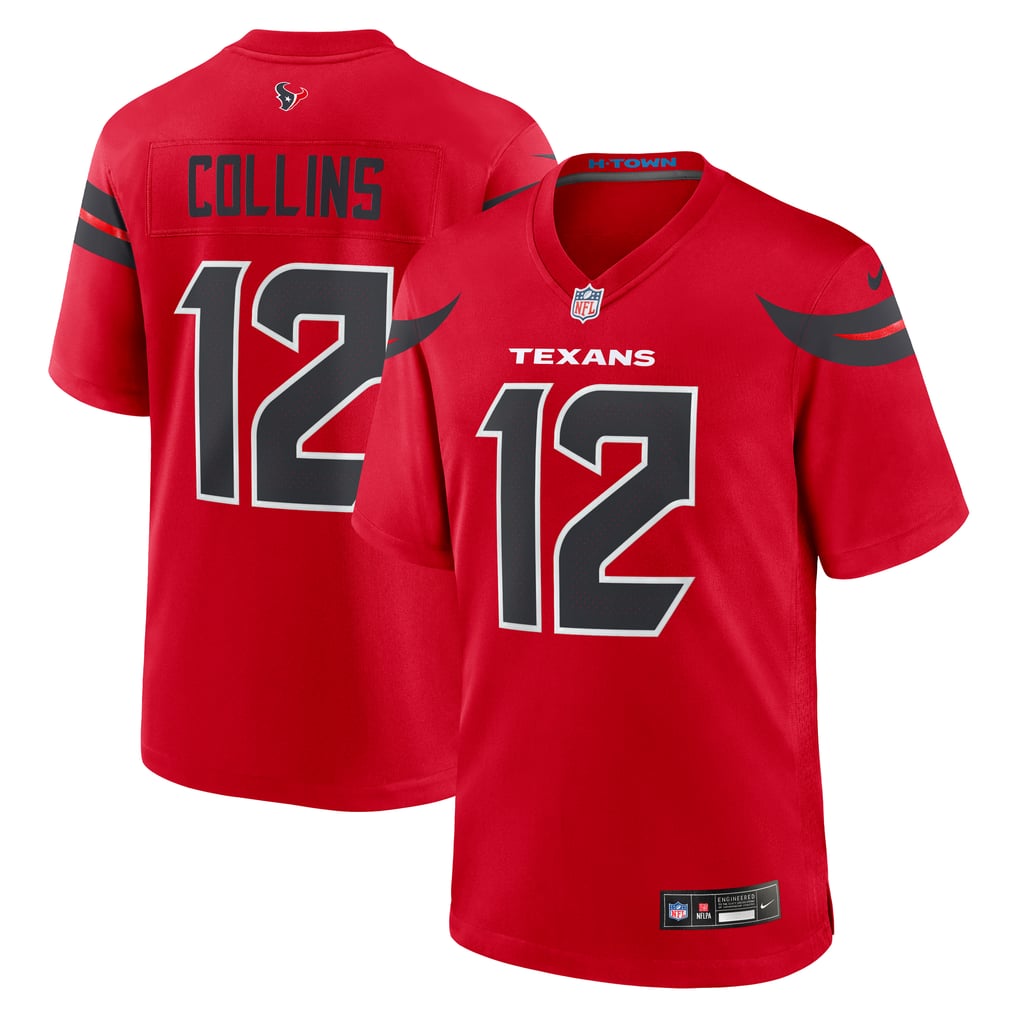 Nico Collins #12 Houston Texans Red Alternate Jersey - front and back reference