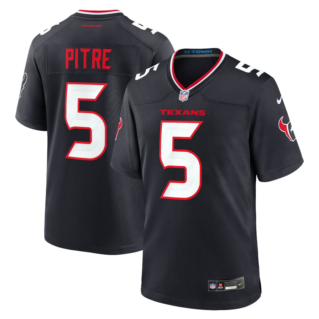 Jalen Pitre #5 Houston Texans Navy Home Jersey - front and back reference
