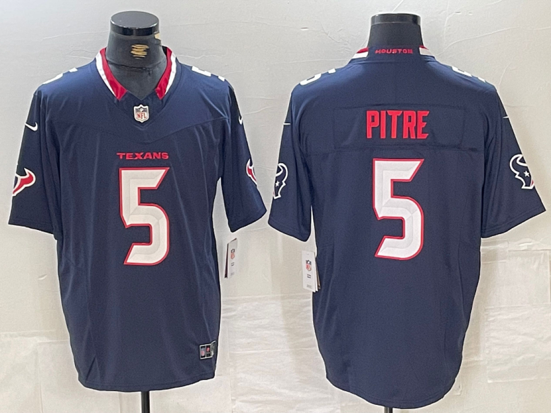 Jalen Pitre #5 Houston Texans Navy Home Jersey - actual product photo 1