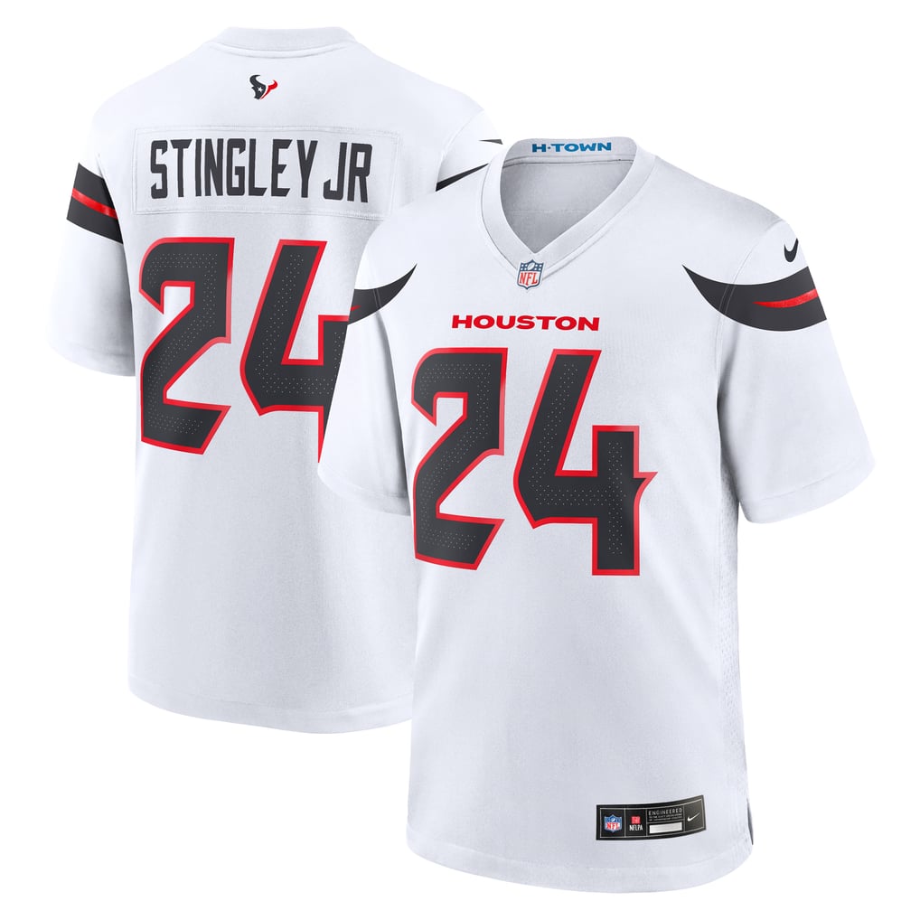 Derek Stingley Jr. #24 Houston Texans White Away Jersey - front and back reference