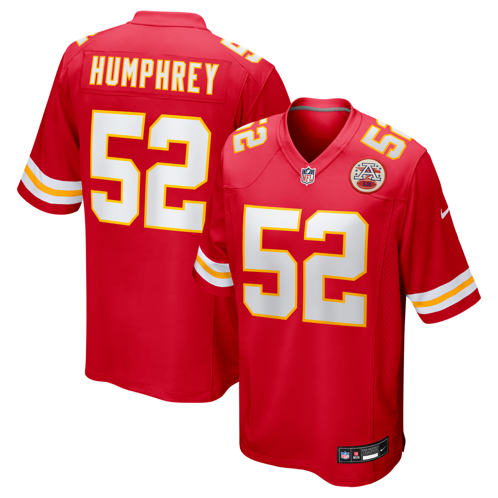 Creed Humphrey #52 Kansas City Chiefs Red Home Jersey - front and back reference