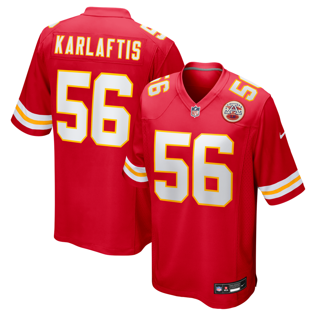 George Karlaftis #56 Kansas City Chiefs Red Home Jersey - front and back reference