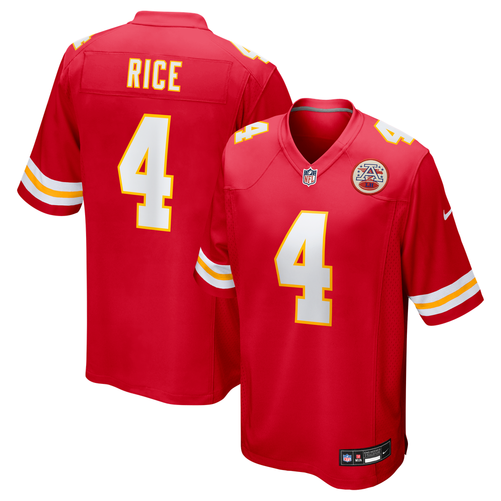 Rashee Rice #4 Kansas City Chiefs Red Home Jersey - front and back reference