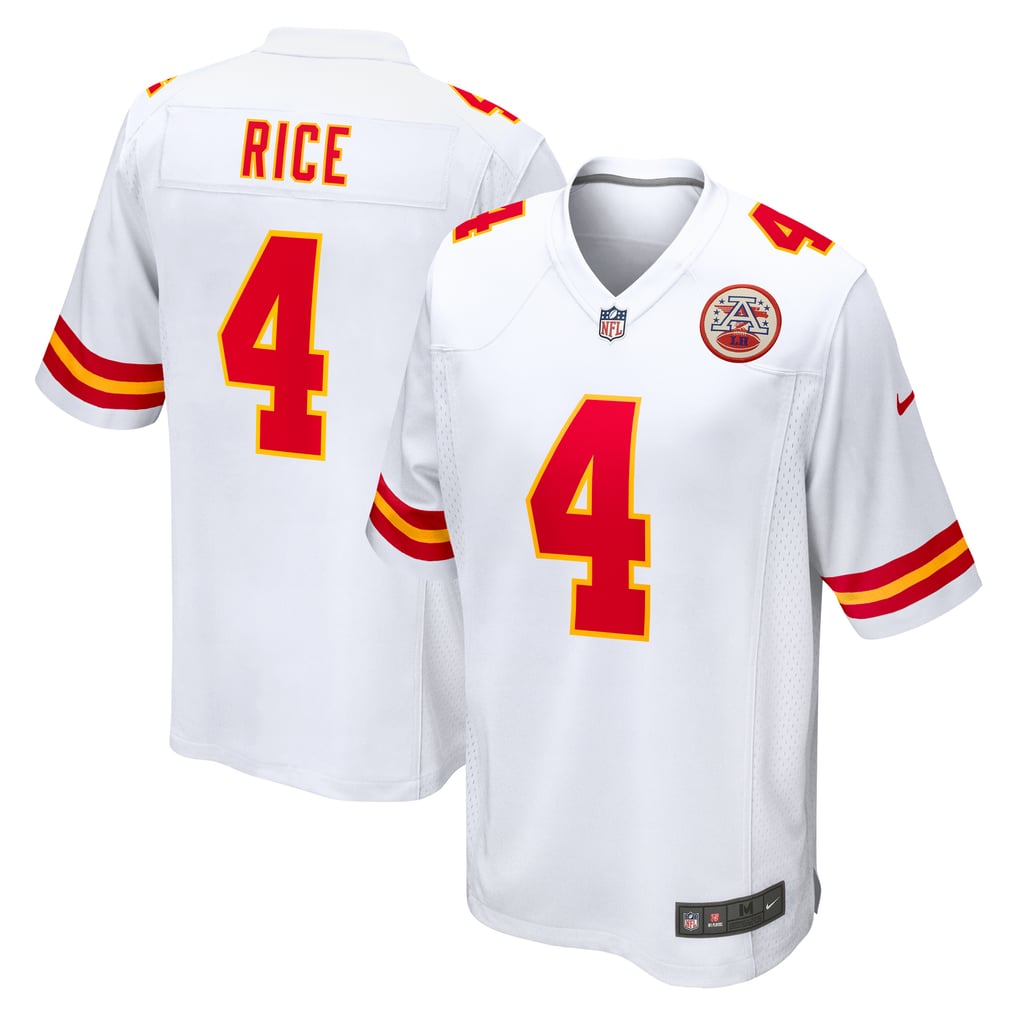 Rashee Rice #4 Kansas City Chiefs White Away Jersey - front and back reference