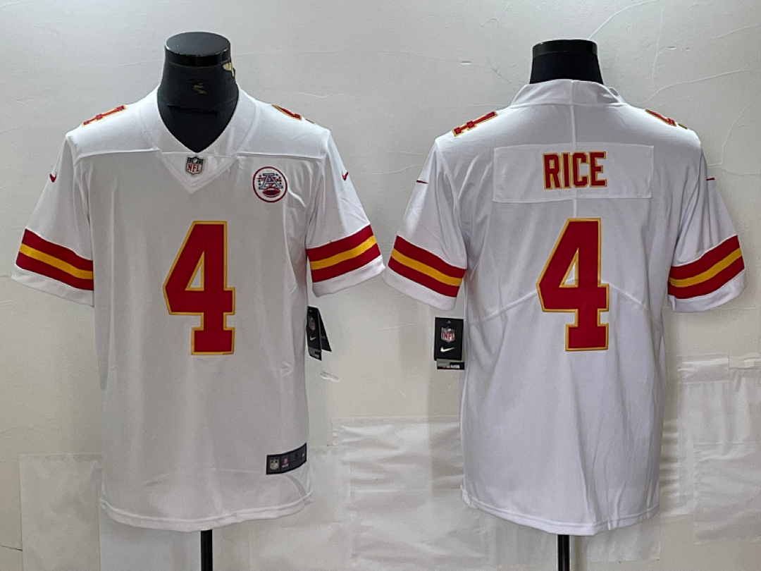 Rashee Rice #4 Kansas City Chiefs White Away Jersey - actual product photo 1