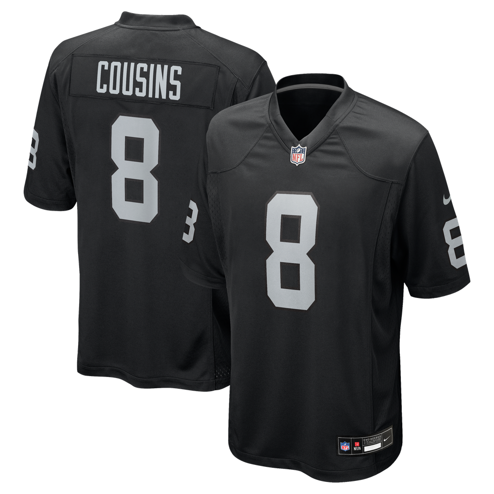 Kirk Cousins #8 Las Vegas Raiders Black Home Jersey - front and back reference