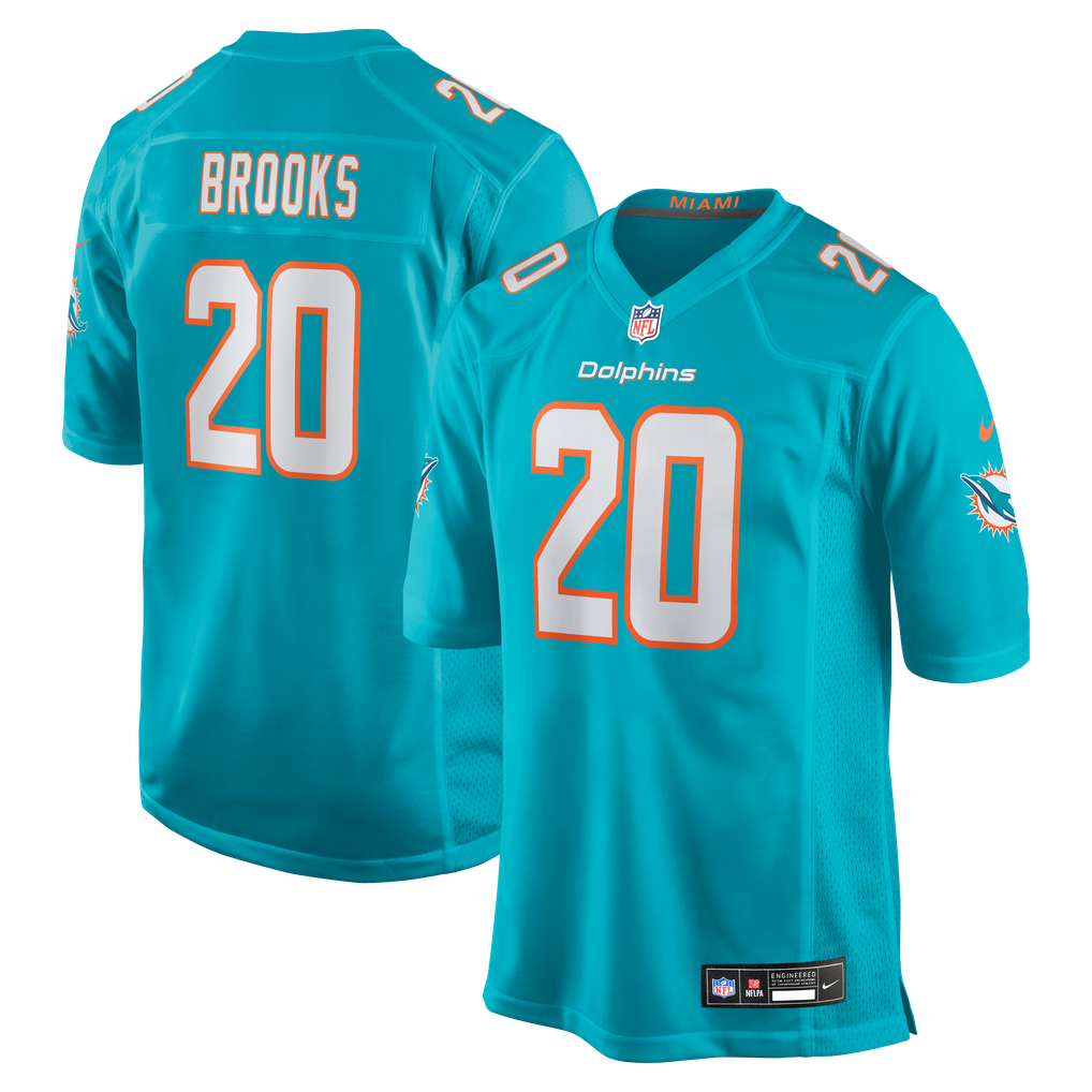 Jordyn Brooks #20 Miami Dolphins Aqua Home Jersey - front and back official reference