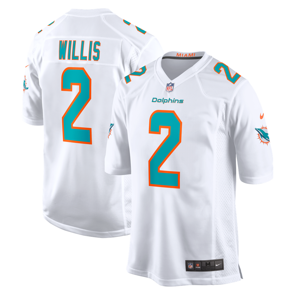 Malik Willis #2 Miami Dolphins White Away Jersey - front and back reference