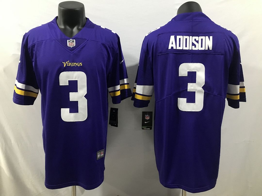Jordan Addison #3 Minnesota Vikings Purple Home Jersey - actual product photo 1