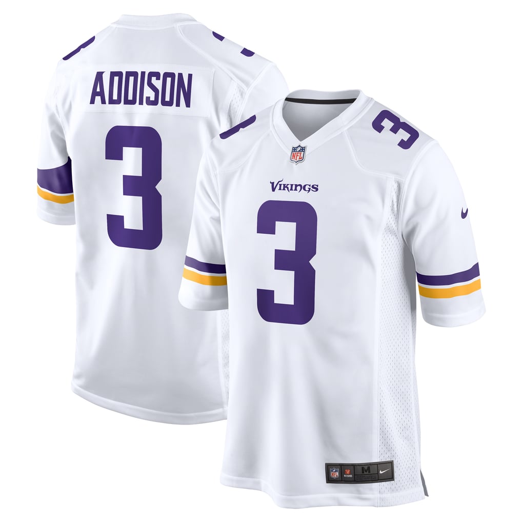 Jordan Addison #3 Minnesota Vikings White Away Jersey - front and back reference