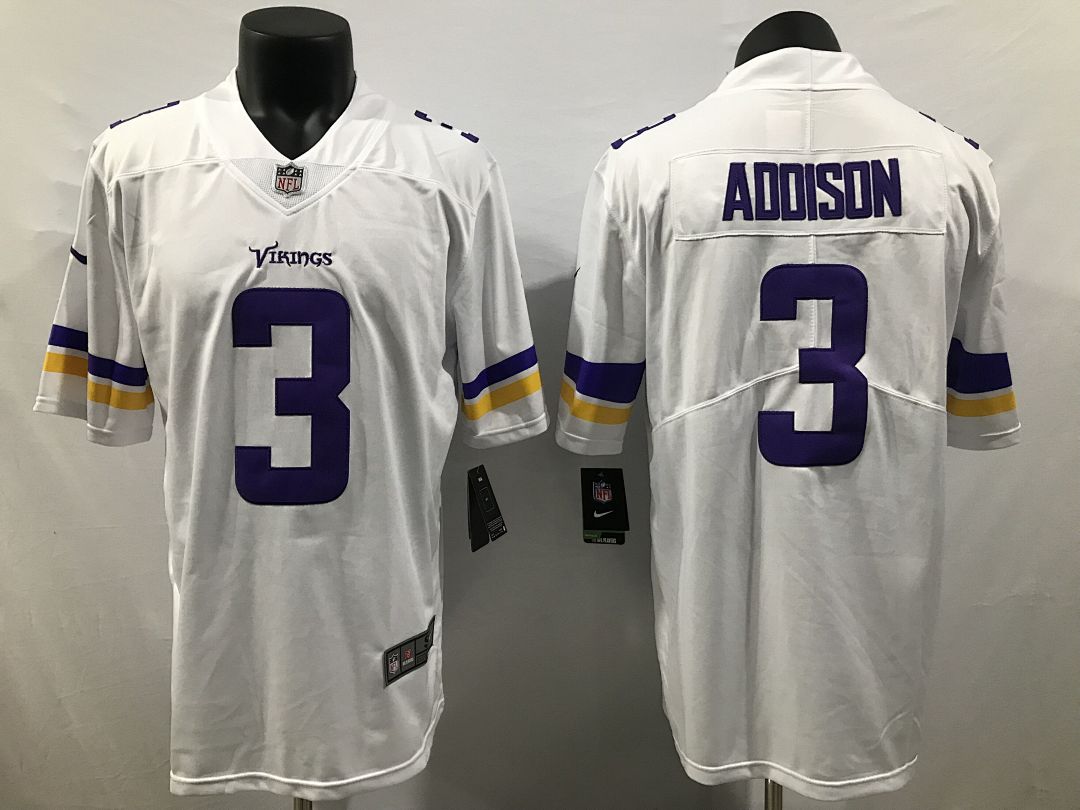 Jordan Addison #3 Minnesota Vikings White Away Jersey - actual product photo 1