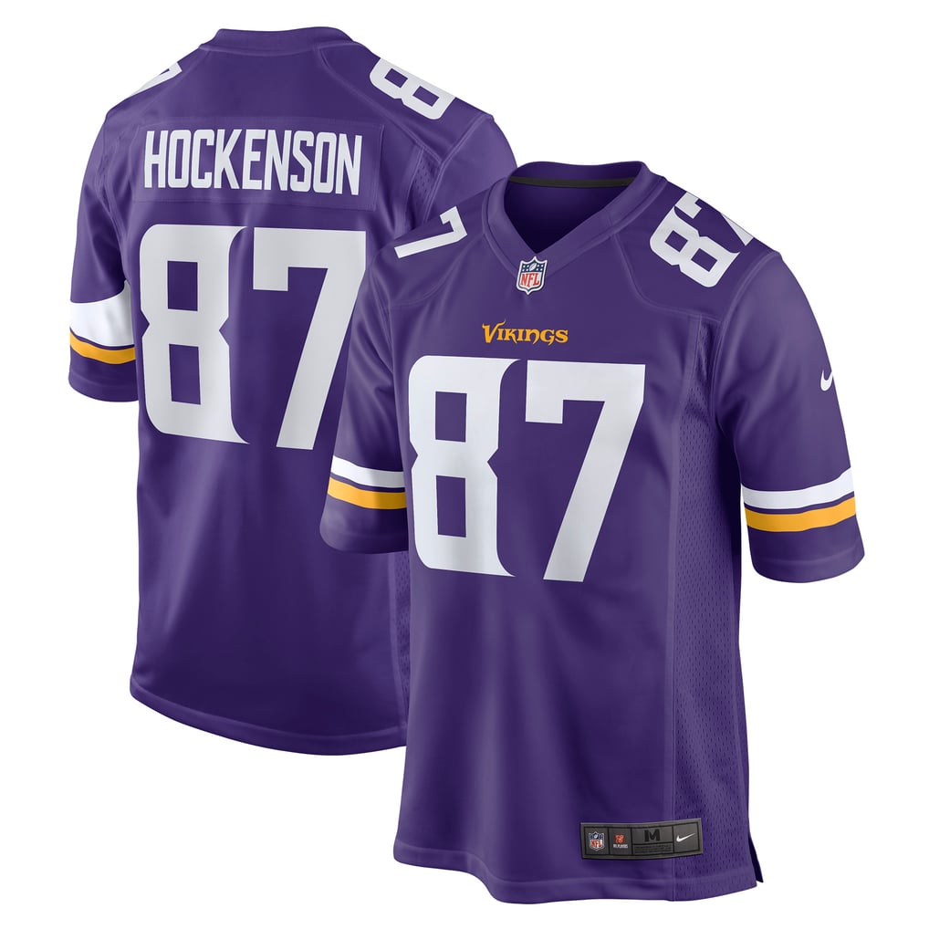 T.J. Hockenson #87 Minnesota Vikings Purple Home Jersey - front and back reference