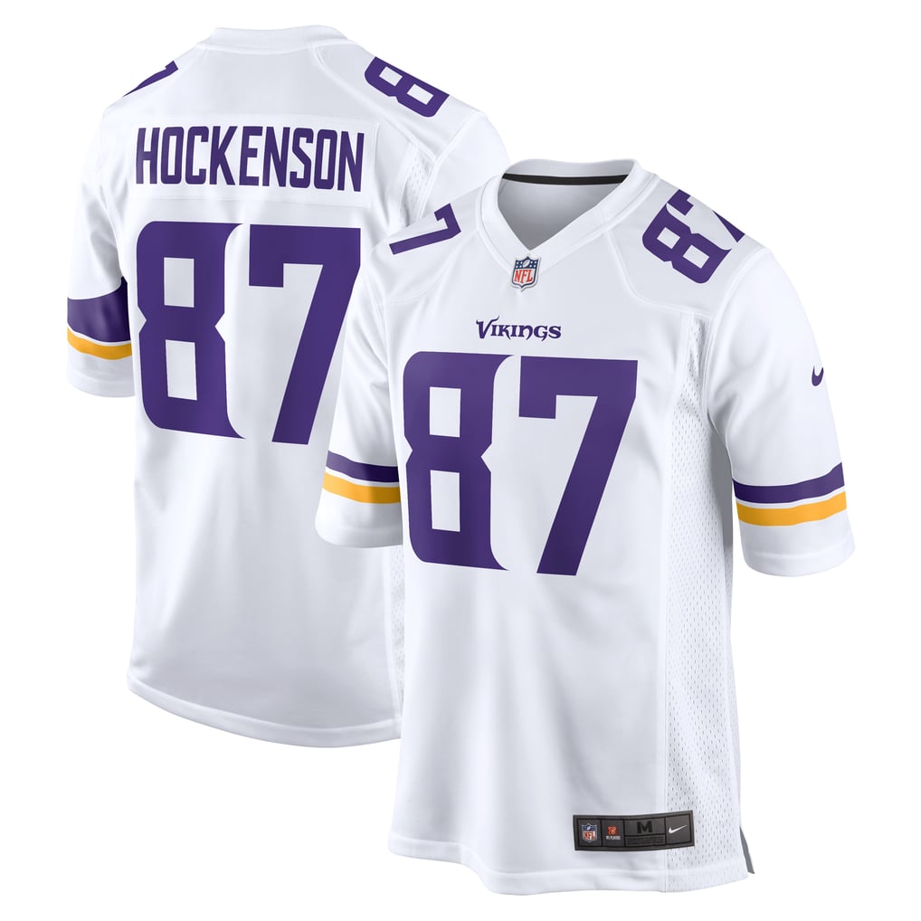 T.J. Hockenson #87 Minnesota Vikings White Away Jersey - front and back reference