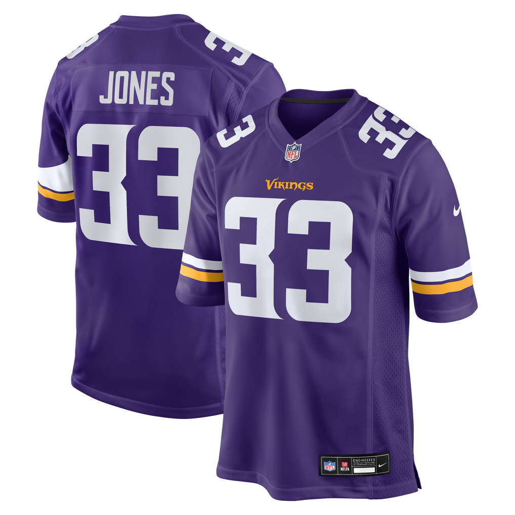 Aaron Jones #33 Minnesota Vikings Purple Home Jersey - front and back reference