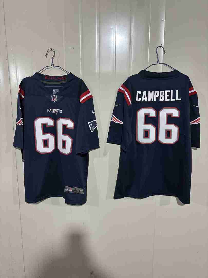 Will Campbell #66 New England Patriots Navy Home Jersey - actual product photo 1