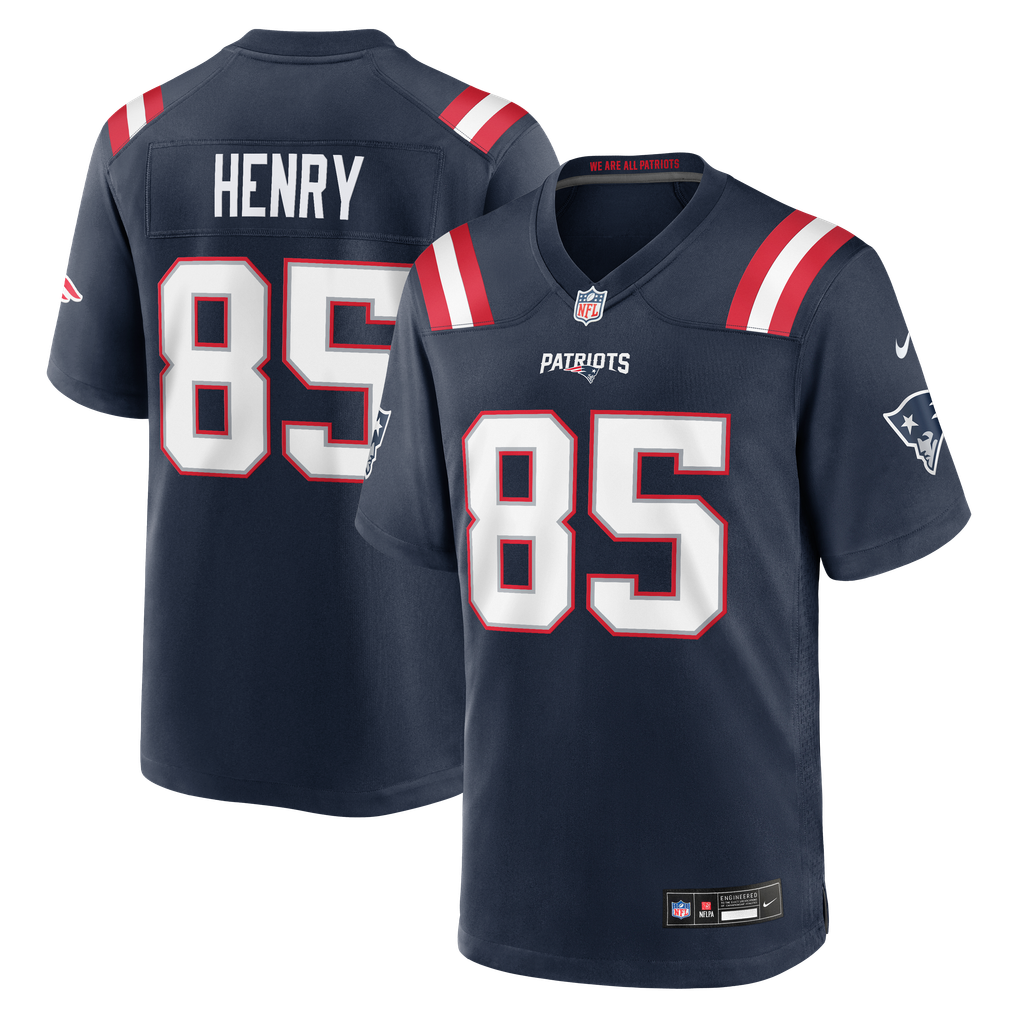 Hunter Henry #85 New England Patriots Navy Home Jersey - front and back reference