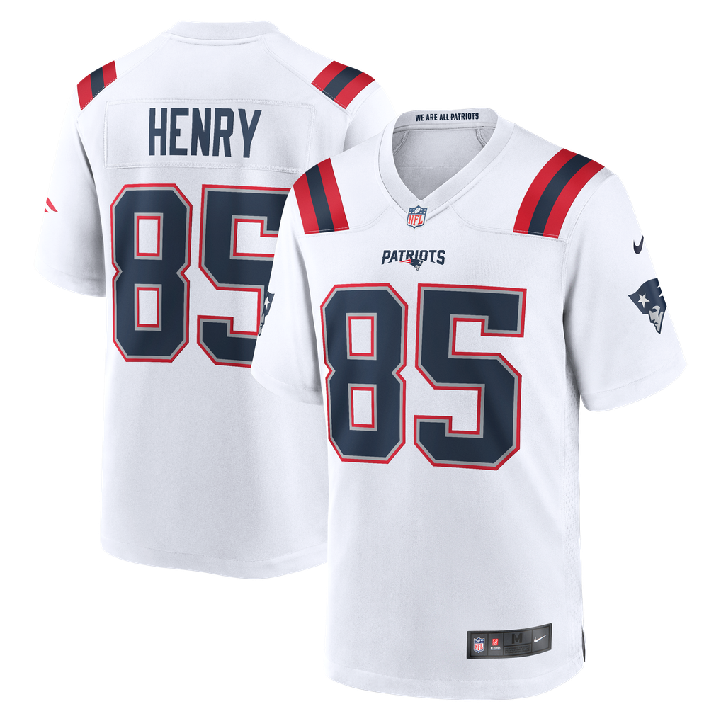 Hunter Henry #85 New England Patriots White Away Jersey - front and back reference