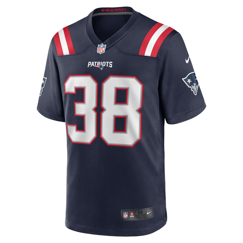 Rhamondre Stevenson #38 New England Patriots Navy Home Jersey - front reference