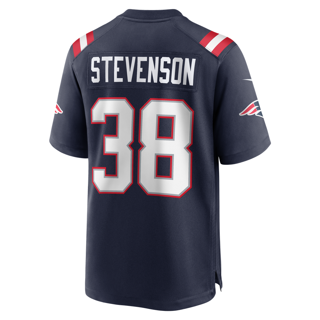Rhamondre Stevenson #38 New England Patriots Navy Home Jersey - back reference