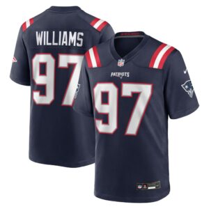 Milton Williams #97 New England Patriots Navy Home Jersey - front and back official reference