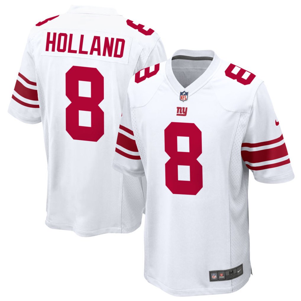 Jevon Holland #8 New York Giants White Away Jersey - front and back reference
