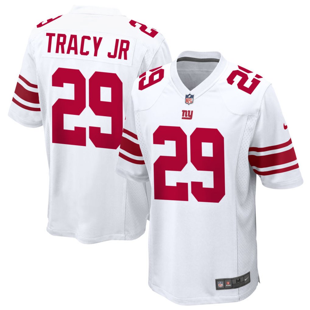 Tyrone Tracy Jr. #29 New York Giants White Away Jersey - front and back reference