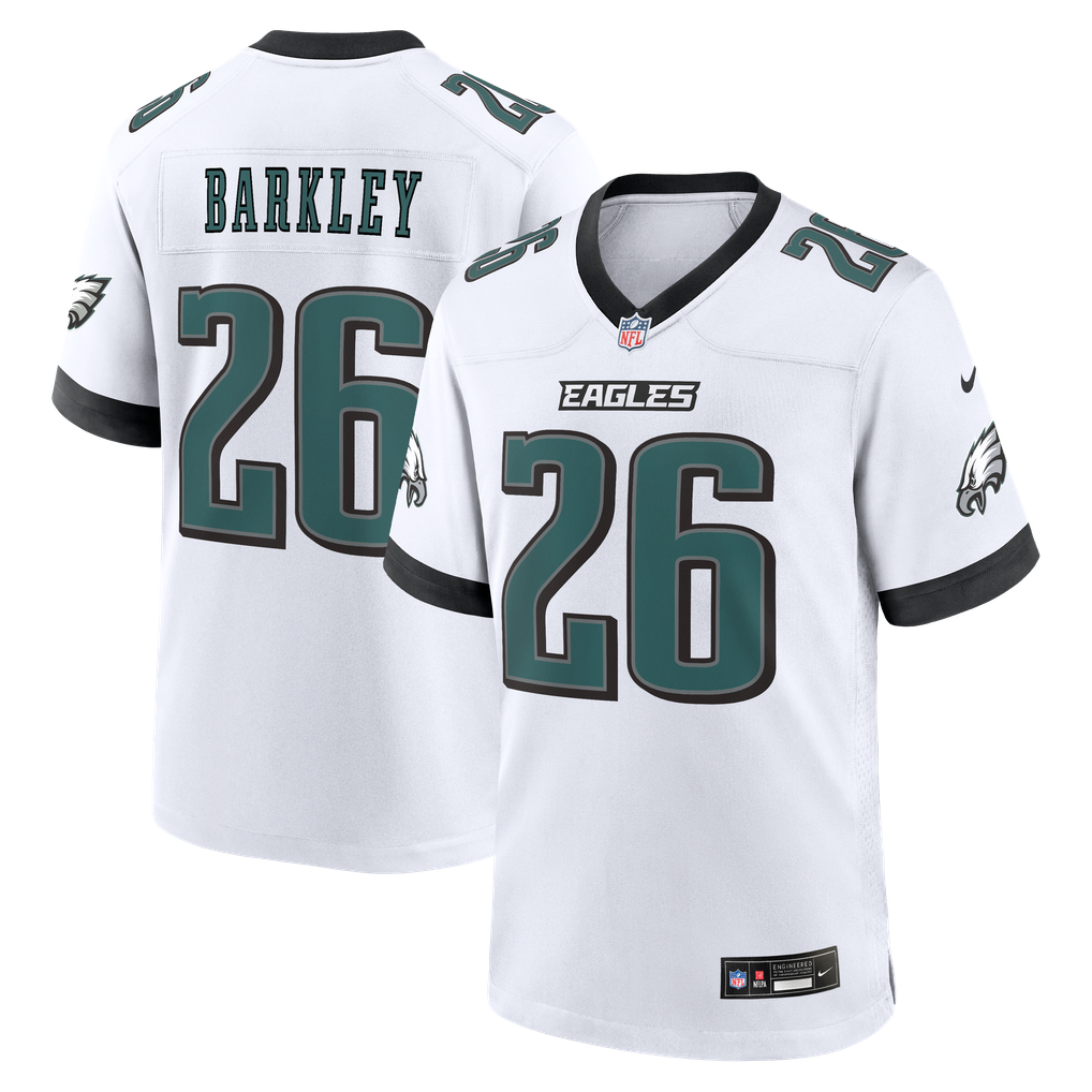 Saquon Barkley #26 Philadelphia Eagles White Away Jersey - front and back reference