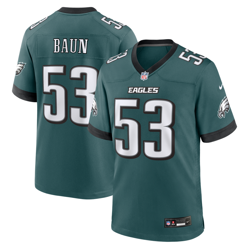 Zack Baun #53 Philadelphia Eagles Midnight Green Home Jersey - front and back reference