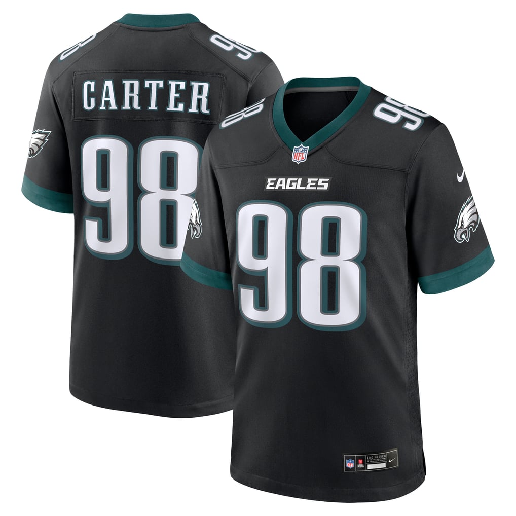 Jalen Carter #98 Philadelphia Eagles Black Alternate Jersey - front and back reference