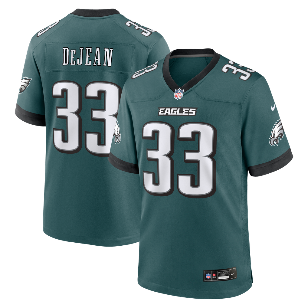 Cooper DeJean #33 Philadelphia Eagles Midnight Green Home Jersey - front and back reference