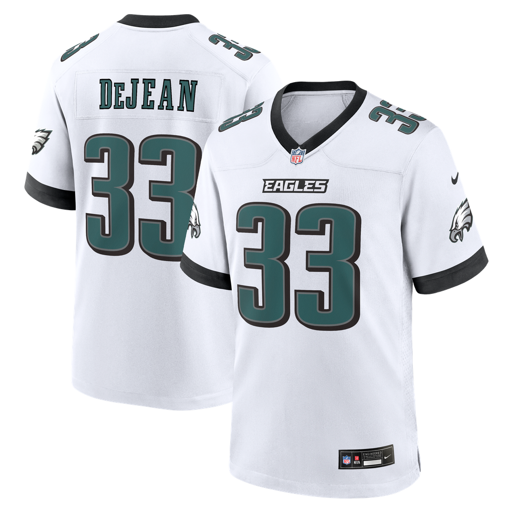 Cooper DeJean #33 Philadelphia Eagles White Away Jersey - front and back reference