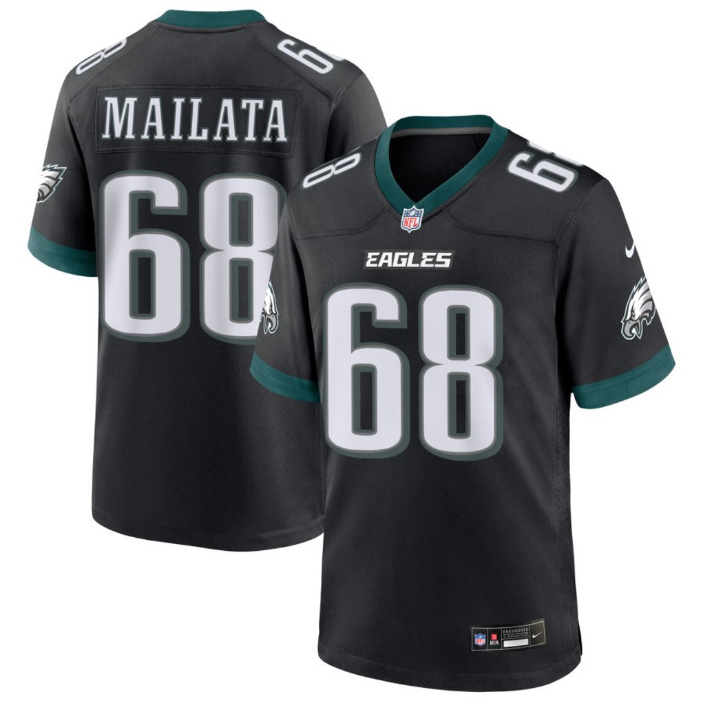 Jordan Mailata #68 Philadelphia Eagles Black Alternate Jersey - front and back reference