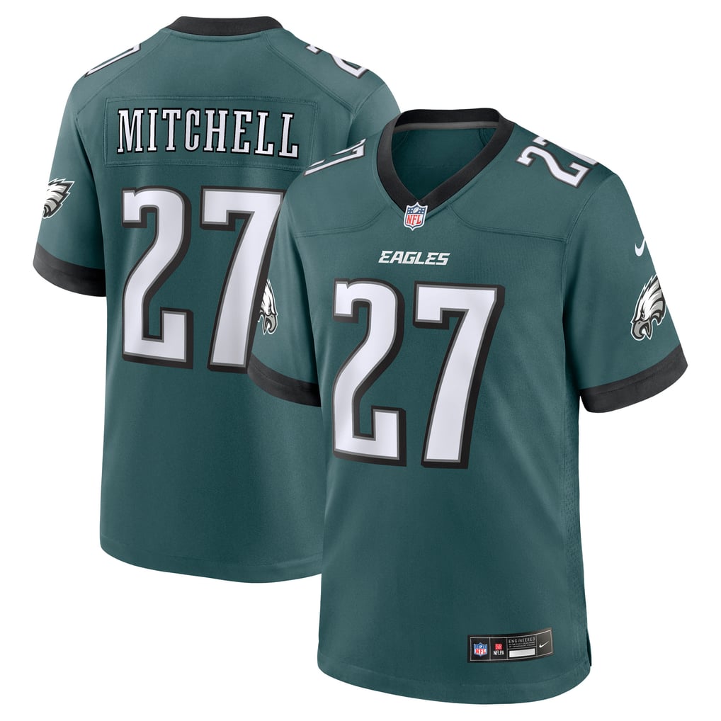 Quinyon Mitchell #27 Philadelphia Eagles Midnight Green Home Jersey - front and back reference