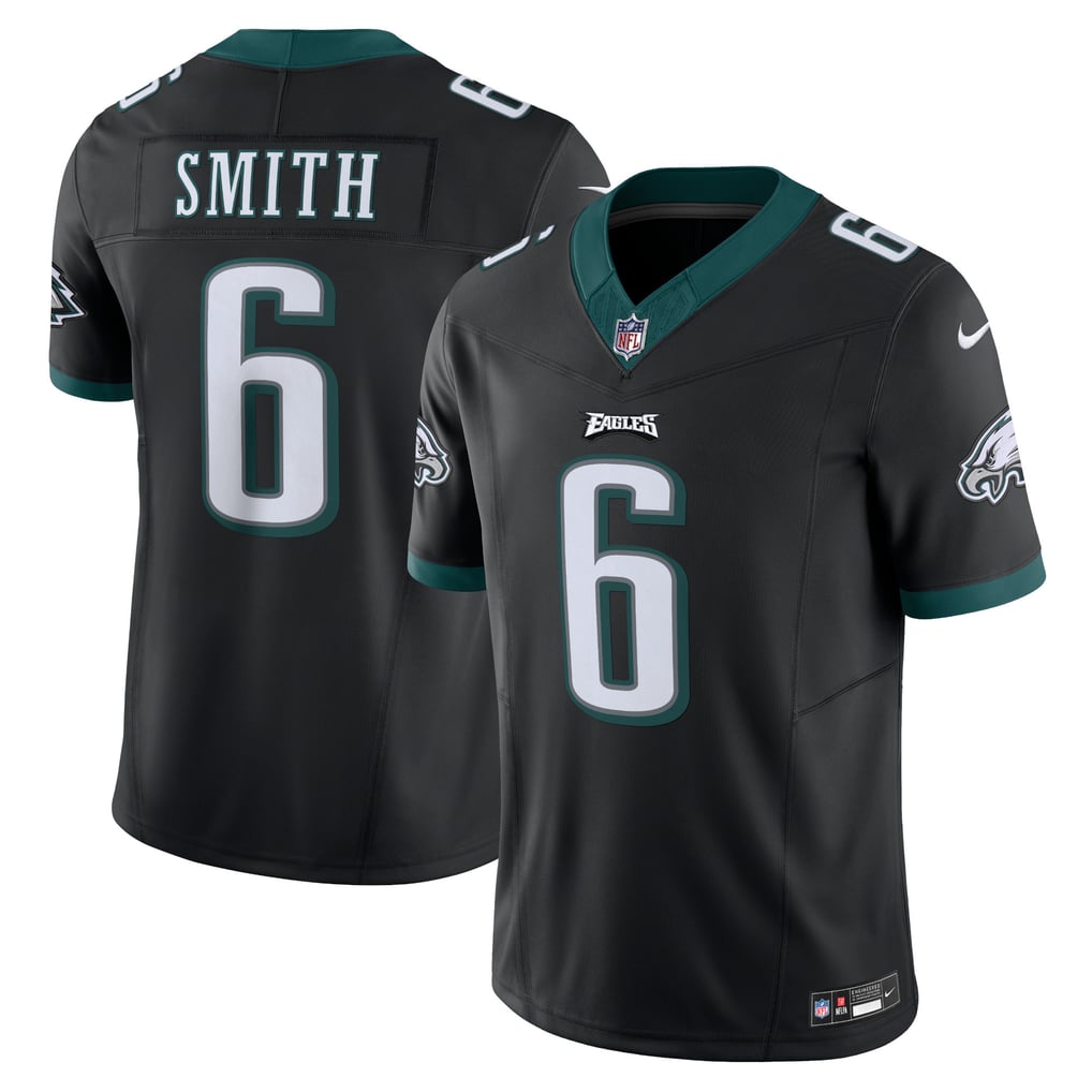 DeVonta Smith #6 Philadelphia Eagles Black Alternate Jersey - front and back reference