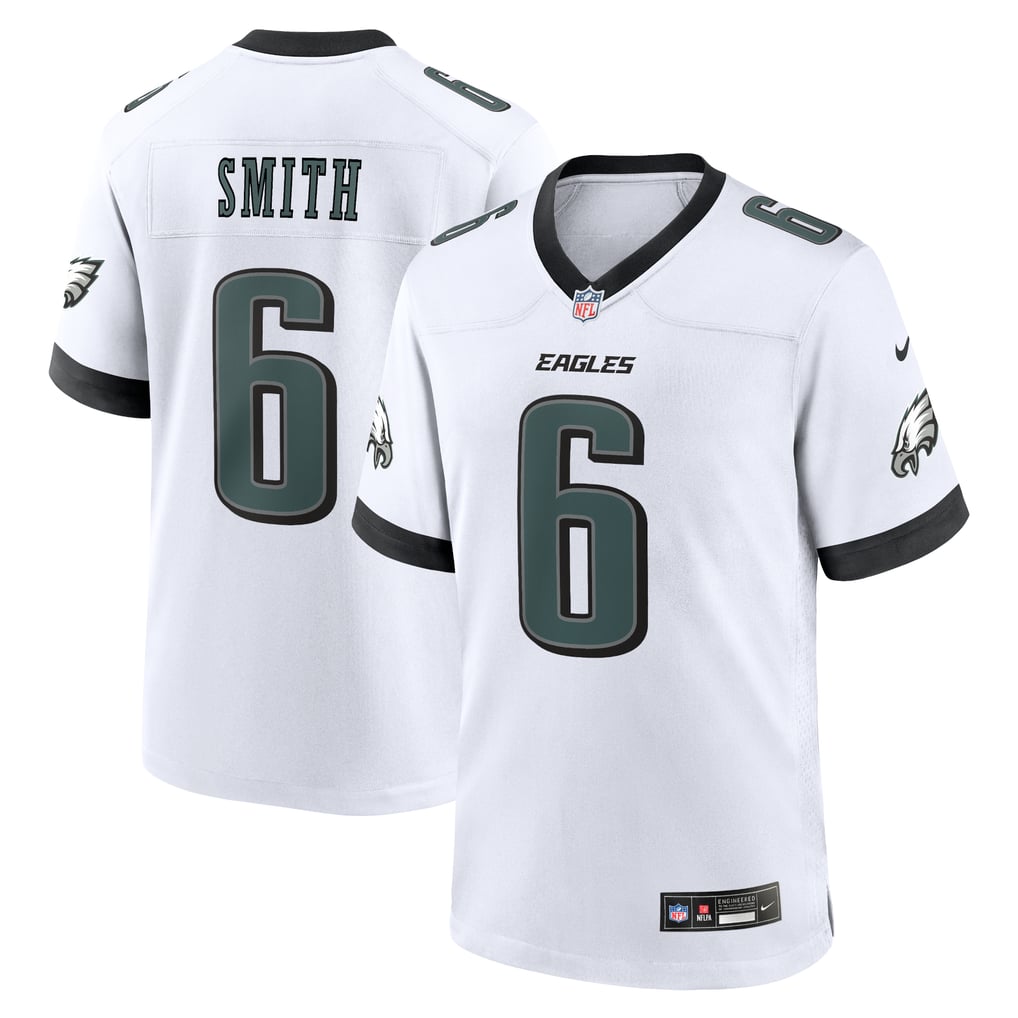 DeVonta Smith #6 Philadelphia Eagles White Away Jersey - front and back reference